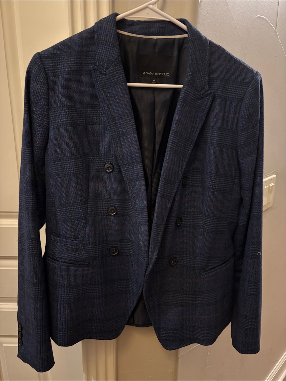 Banana Republic Navy Plaid Double-Breasted Sport Coat